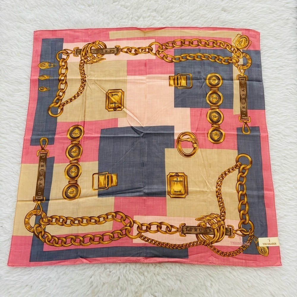 Trussardi Cotton Multicolor Square Bandanna/Scarf Size 21” X 21”approximately